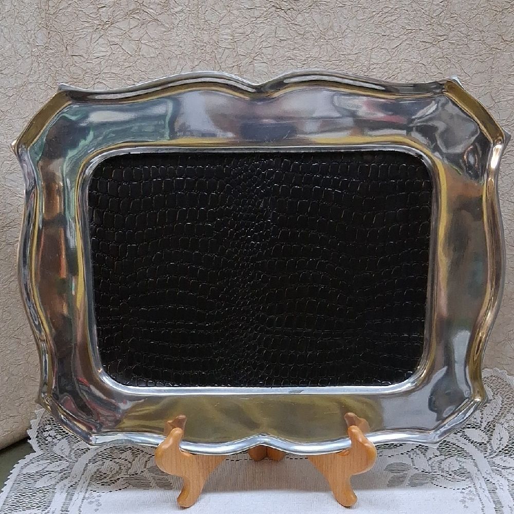 Elegant Silver and Black faux leather crocodile print insert Casa Cristina Tray.